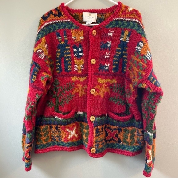 Sweaters - Vintage Express Cat Cardigan Sweater